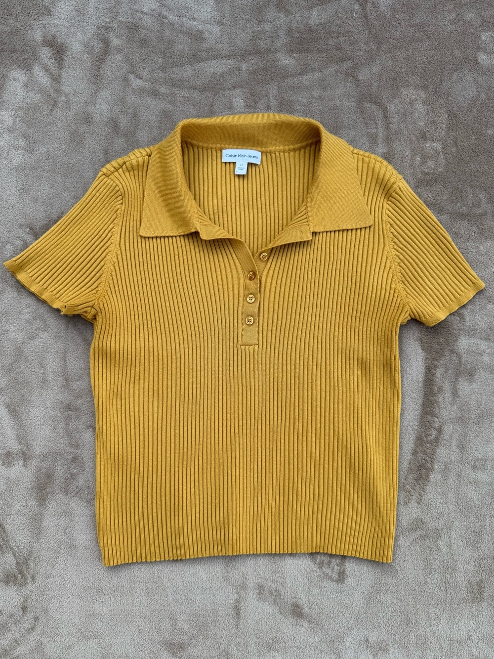 Calvin Klein Jeans Women's Mustard Ribbed Short Sleeve Polo